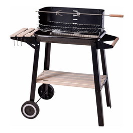 Bbq Collection Barbecue charbon rectangulaire 54x34x86.5 cm grille chromée 48.5x28.5 cm avec plateau bois