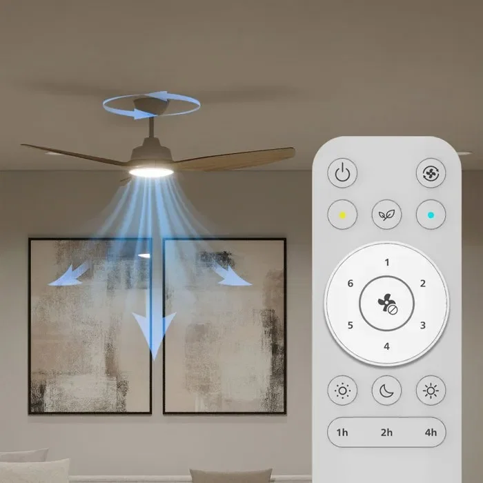 Philips Olas - Ventilateur de plafond 132 cm à pales fixes - Blanc et bois - Avec LED intégrée et télécommande - Moteur CC réversible et silencieux