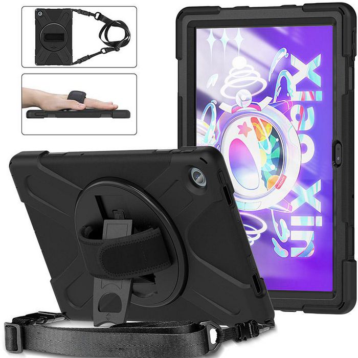 eSTUFF Coque Defender Austin pour Lenovo Tab M10 Plus Gen 3 (TB-125F/TB-128F) - Housse antichoc MIL-STD-810H avec béquille rotative et emplacement stylet - Noir