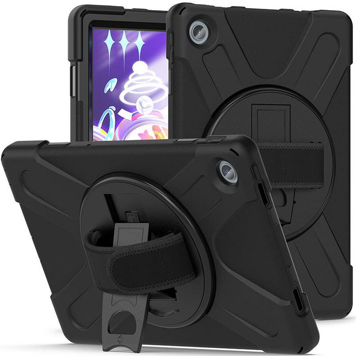 eSTUFF Coque Defender Austin pour Lenovo Tab M10 Plus Gen 3 (TB-125F/TB-128F) - Housse antichoc MIL-STD-810H avec béquille rotative et emplacement stylet - Noir