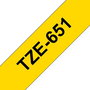 Brother Cassette à ruban TZe-651 laminé, noir sur jaune, 24 mm x 8 m, pour étiqueteuse P-touch, usage intérieur/extérieur