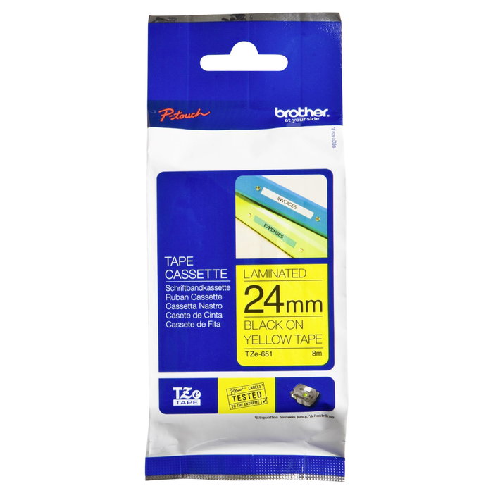 Brother TZe-651 Ruban laminé noir sur jaune 24 mm