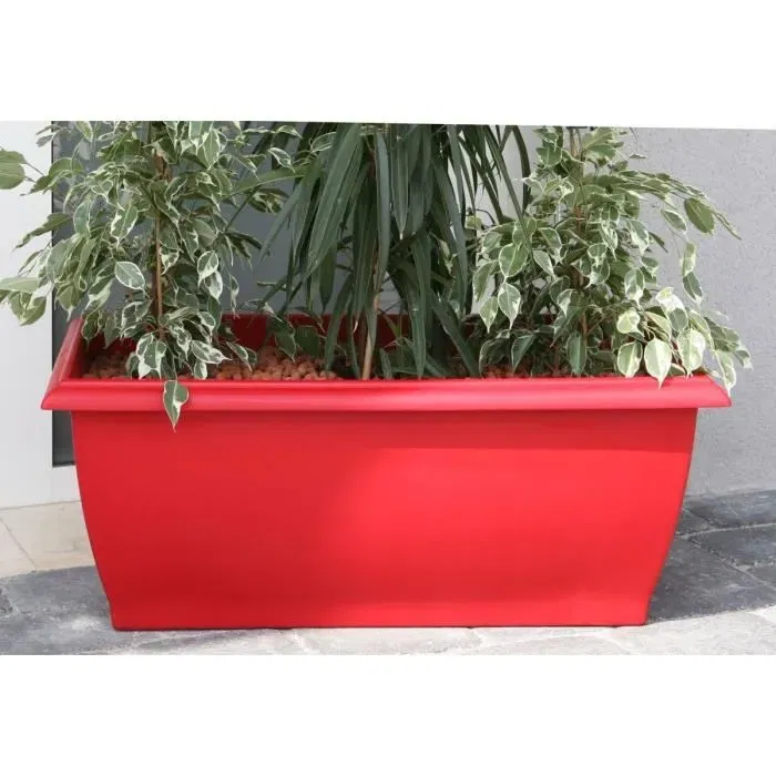 Riviera RIVIERA Jardinière rectangulaire Evolution en plastique rouge 80 x 40 x 32 cm, 64 L, avec réserve d'eau et trous d'évacuation Riviera RIVIERA Jardinière rectangulaire Evolution en plastique rouge 80 x 40 x 32 cm, 64 L, avec réserve d'eau et trous d'évacuation
