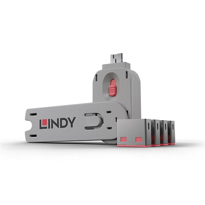 Lindy Bloqueur de port USB Type A - Lot de 4 avec clé, Code couleur : Rose Lindy Bloqueur de port USB Type A - Lot de 4 avec clé, Code couleur : Rose