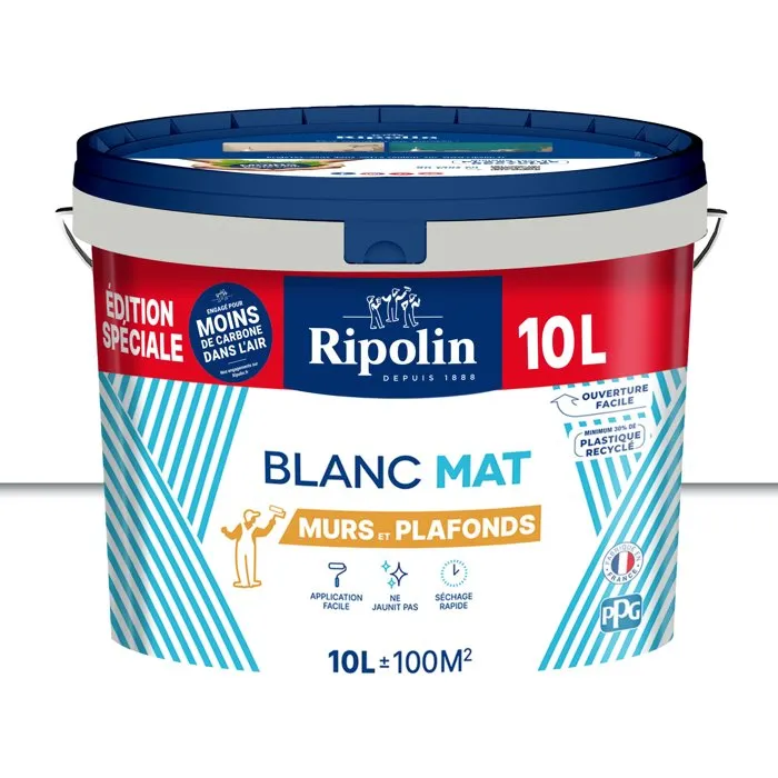 Ripolin Peinture murs et plafonds Blanc Mat 10 L Edition spéciale bi-couche