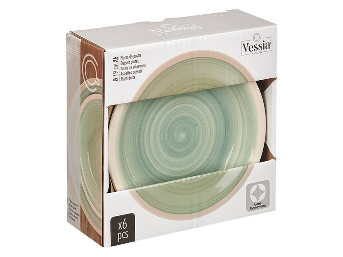 Vessia Plat à dessert en grès vert avec bord 19 cm (Set de 36)