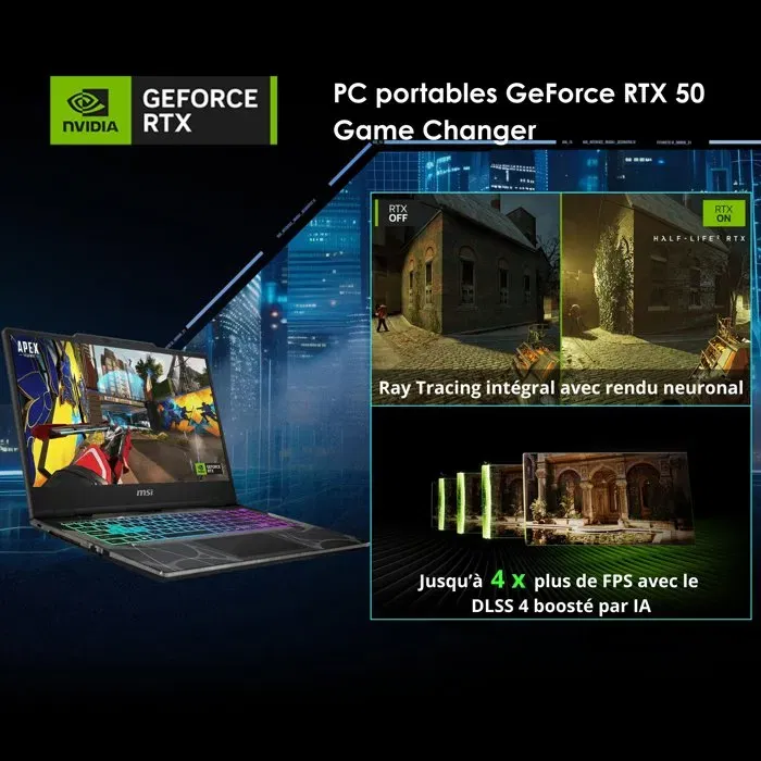 MSI Cyborg 15 B13WEKG-618XFR - PC Portable Gamer 15,6" FHD 144Hz - Intel Core i5-13420H, RTX 5050 8 Go, 32 Go DDR5, 512 Go SSD, FreeDOS