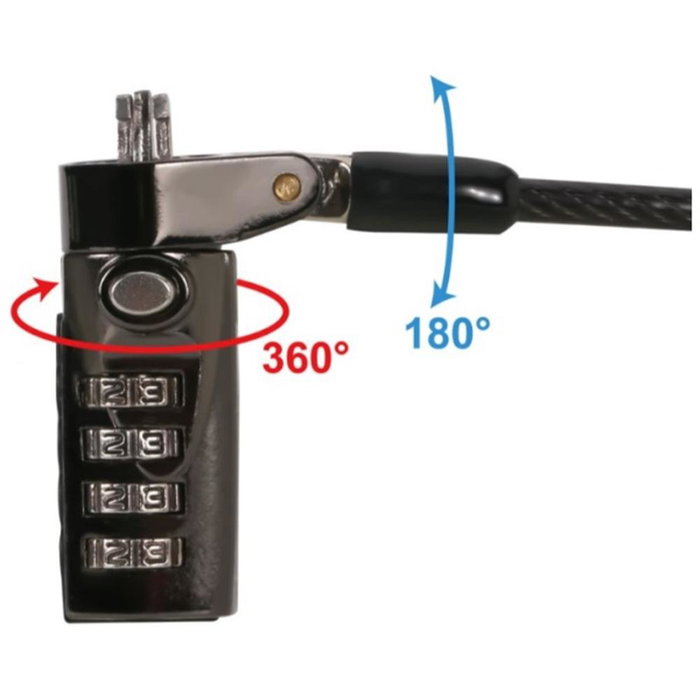 Conceptronic CUSTODIO01BN Câble de Sécurité pour Ordinateur Portable avec Verrou à Combinaison, Compatible Nano Lock, 1,8 m, Noir