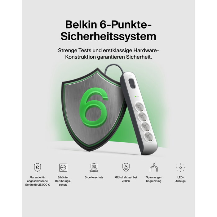 Belkin BSV400vf2M-V2 Multiprise 4 prises Schuko avec protection contre les surtensions Belkin BSV400vf2M-V2 Multiprise 4 prises Schuko avec protection contre les surtensions