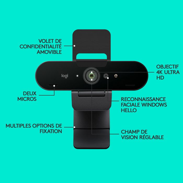 Logitech BRIO Webcam USB 4K/30 FPS et 1080p/60 FPS pour Streaming avec IA, XSplit et Désencombrement de l'Arrière-Plan Logitech BRIO Webcam USB 4K/30 FPS et 1080p/60 FPS pour Streaming avec IA, XSplit et Désencombrement de l'Arrière-Plan