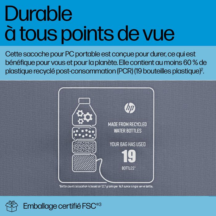 HP - Sacoche pour PC portable 14 pouces Everyday - Durable, résistante à l'eau, 8 litres - Avec compartiment rembourré et sangle amovible