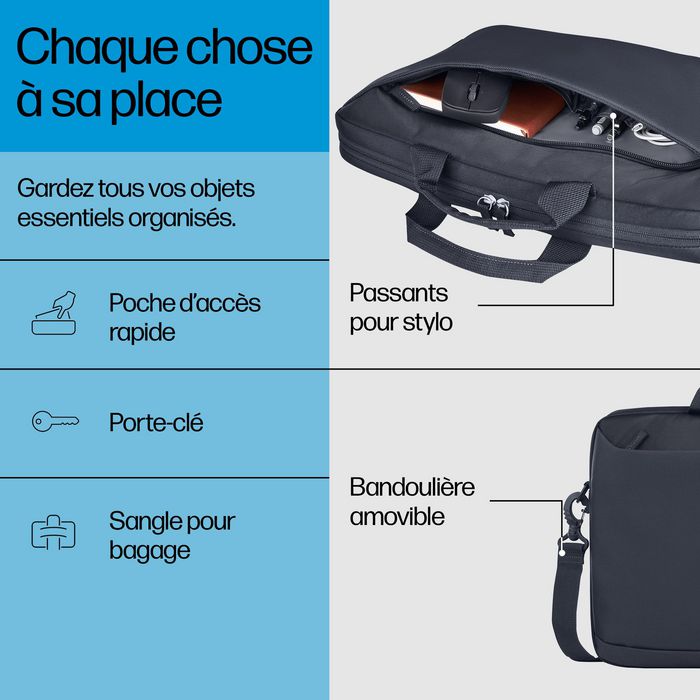 HP - Sacoche pour PC portable 14 pouces Everyday - Durable, résistante à l'eau, 8 litres - Avec compartiment rembourré et sangle amovible