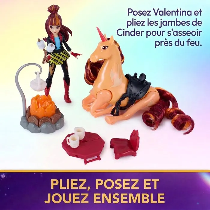 Spin Master Coffret Feu de Camp de Cinder L'Ecole des Licornes - Poupée Valentina + Licorne