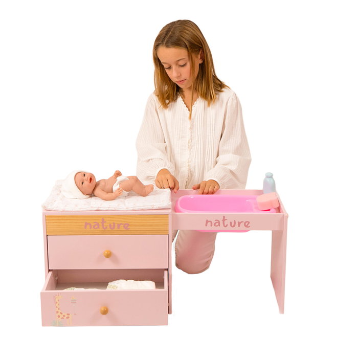 Muñecas Arias Commode/Changeur Nature avec 2 Tiroirs et Baignoire