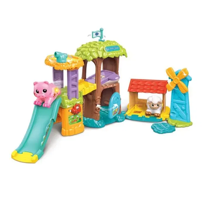 VTech Super Maison Toboggan Tut Tut Animo Bisous - Ferme avec toboggan, animal parlant Violette la vache pipelette - Jouet éducatif 1-5 ans - Multicolore - Version française
