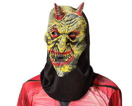 Masque Démon Jaune avec Cornes et Capuche Noire - Accessoire d'Halloween ou de Fête Costumée Terrifiant