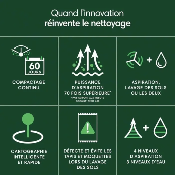 iRobot Roomba 205 DustCompactor Combo - Aspirateur robot autonome avec compactage automatique jusqu'à 60 jours, LiDAR, aspiration 7000 Pa, autonomie 3h, réservoir 1820 ml
