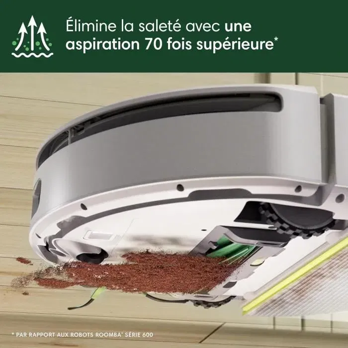 iRobot Roomba 205 DustCompactor Combo - Aspirateur robot autonome avec compactage automatique jusqu'à 60 jours, LiDAR, aspiration 7000 Pa, autonomie 3h, réservoir 1820 ml