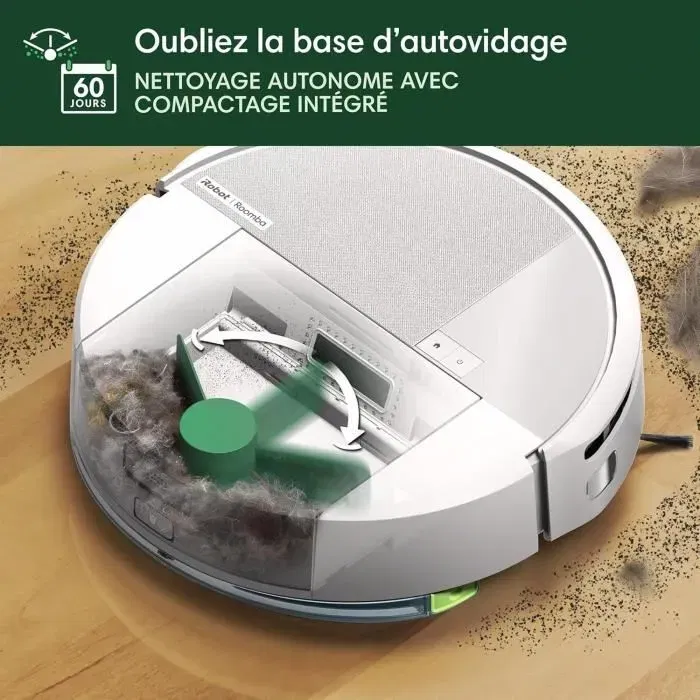 iRobot Roomba 205 DustCompactor Combo - Aspirateur robot autonome avec compactage automatique jusqu'à 60 jours, LiDAR, aspiration 7000 Pa, autonomie 3h, réservoir 1820 ml