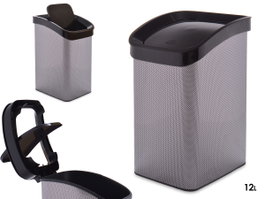 Berilo Poubelle Plastique Basculante 12L Fibre Carbone Gris Foncé 28x35x22 cm (Set de 6)