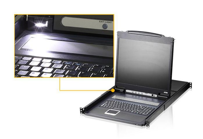 Aten CL1308 - Commutateur KVM LCD 19" rétroéclairé LED avec 8 ports pour rack, console intégrée, support USB/PS/2, cascade jusqu'à 128 ordinateurs