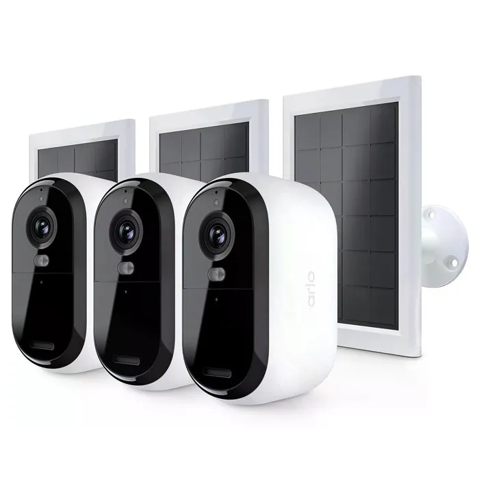 Arlo Pack de 3 caméras de sécurité Essential 2K avec 3 panneaux solaires - Résolution 2K, vision nocturne couleur, 130° et sirène Arlo Pack de 3 caméras de sécurité Essential 2K avec 3 panneaux solaires - Résolution 2K, vision nocturne couleur, 130° et sirène