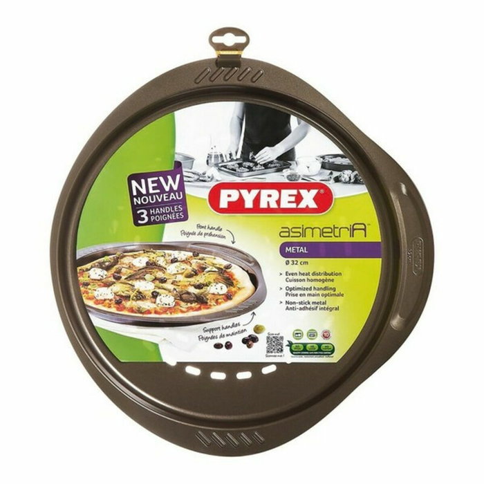Pyrex Plat à pizza perforé en acier carbone, 32 cm, Chocolat