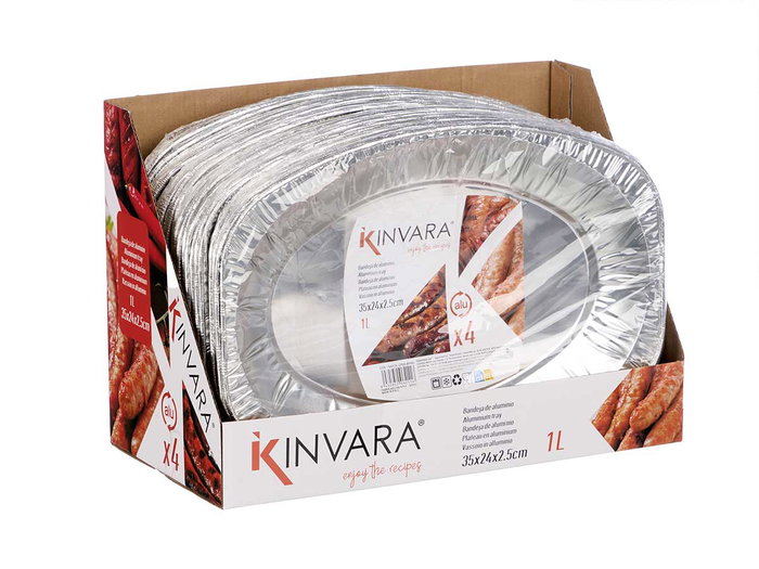 Kinvara Lot de 4 plateaux ovales en aluminium 35x24 cm argent (Set de 24)