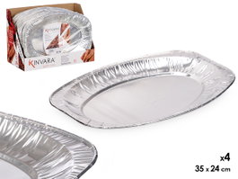 KINVARA Set de 4 plateaux ovales en aluminium 35x24cm