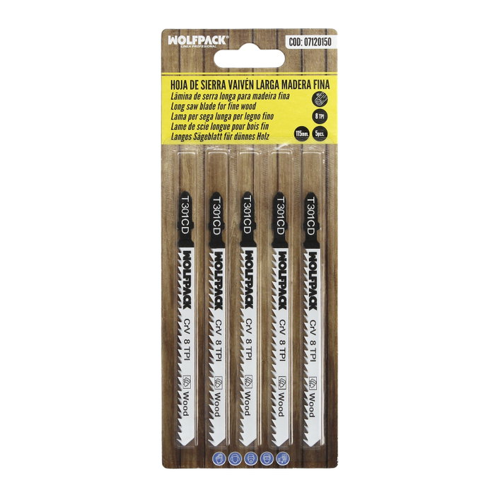 WOLFPACK LINEA PROFESIONAL Lot de 5 lames de scie sauteuse pour bois, coupe moyenne, 115 mm WOLFPACK LINEA PROFESIONAL Lot de 5 lames de scie sauteuse pour bois, coupe moyenne, 115 mm