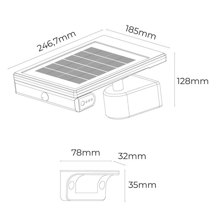 Edm Aplique solaire LED 6W 720lm 6500K avec détecteur crépusculaire et mouvement, point lumineux amovible, noir