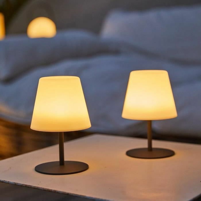 Lumisky Pack de 2 Lampes de table sans fil TWINS, Pied en acier gris, H16 cm