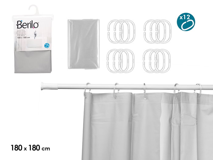 BERILO Rideau de douche transparent gris 180x180cm BERILO Rideau de douche transparent gris 180x180cm
