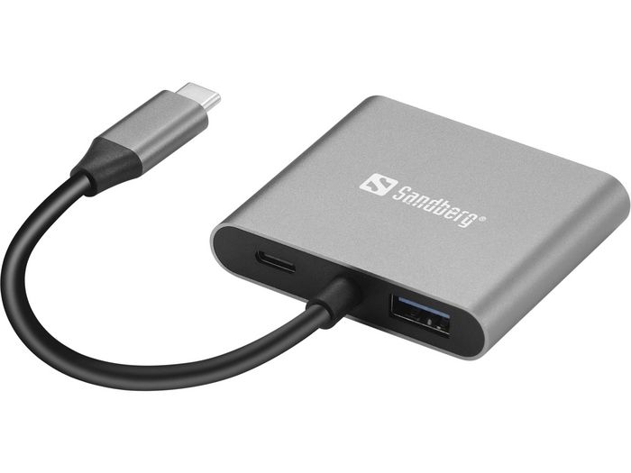 Sandberg Dock USB-C à 2 ports HDMI avec port de charge PD, port USB-A et boîtier aluminium