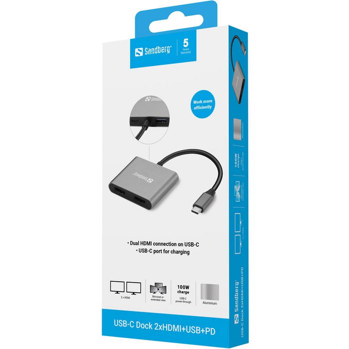 Sandberg USB-C Dock 2xHDMI+USB+PD