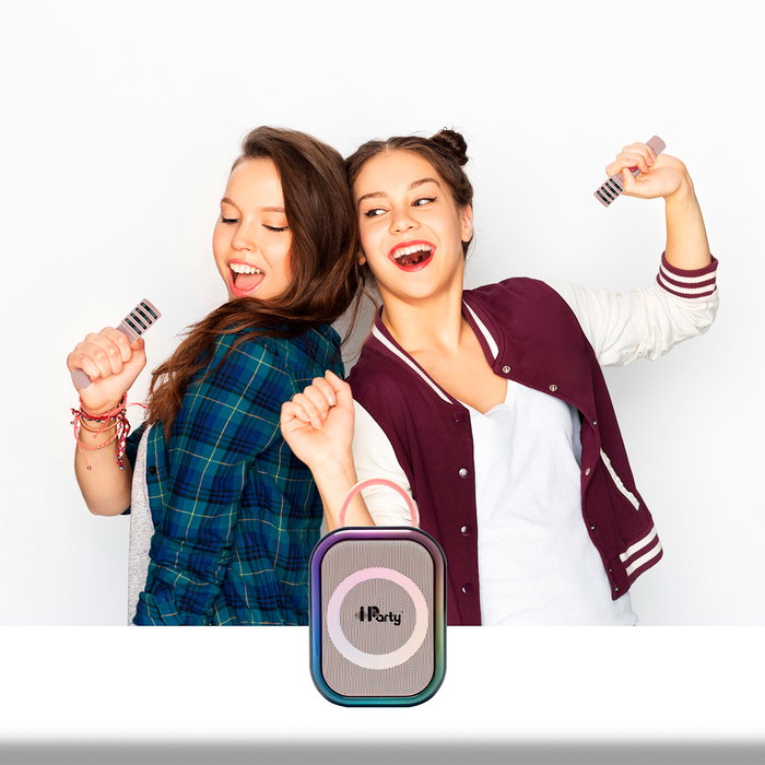 Lexibook - Karaoke Disney Rosa pour Enfants - avec 2 Microphones sans Fil, Effets de Lumière et Haut-parleur Portable Rechargeable - BTC030PK