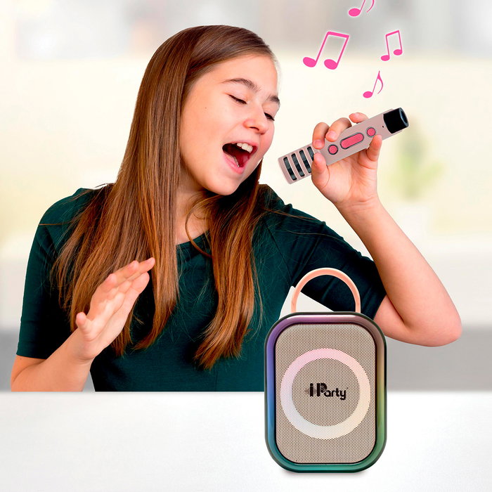 Lexibook - Karaoke Disney Rosa pour Enfants - avec 2 Microphones sans Fil, Effets de Lumière et Haut-parleur Portable Rechargeable - BTC030PK