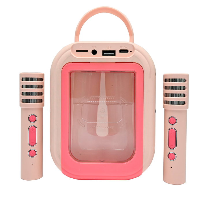 Lexibook - Karaoke Disney Rosa pour Enfants - avec 2 Microphones sans Fil, Effets de Lumière et Haut-parleur Portable Rechargeable - BTC030PK