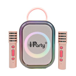 Lexibook - Karaoke Disney Rosa pour Enfants - avec 2 Microphones sans Fil, Effets de Lumière et Haut-parleur Portable Rechargeable - BTC030PK