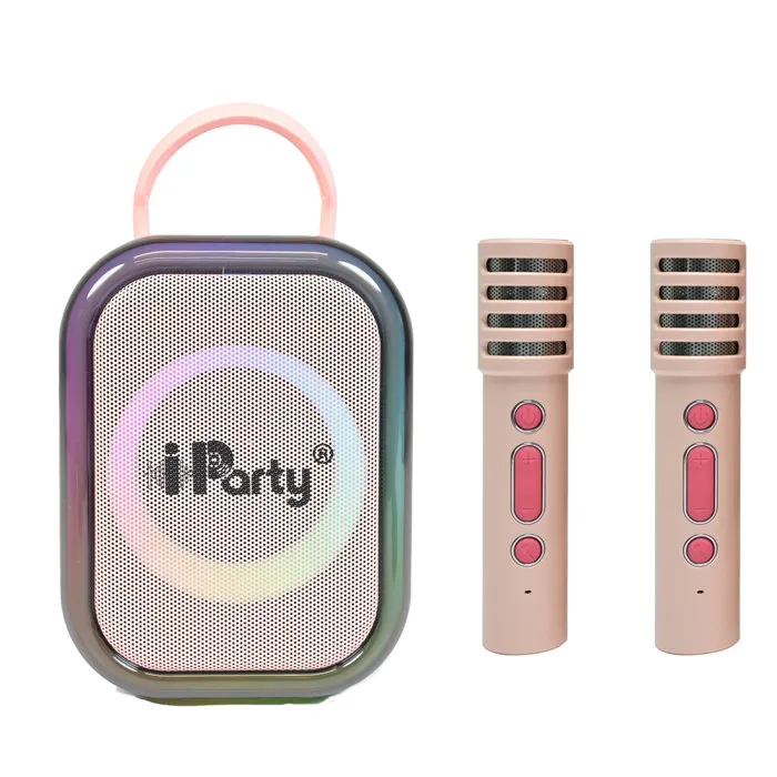 Lexibook - Système de karaoké Bluetooth, couleur rose, avec 2 microphones sans fil, batterie rechargeable intégrée, pour fêtes et chants avec amis