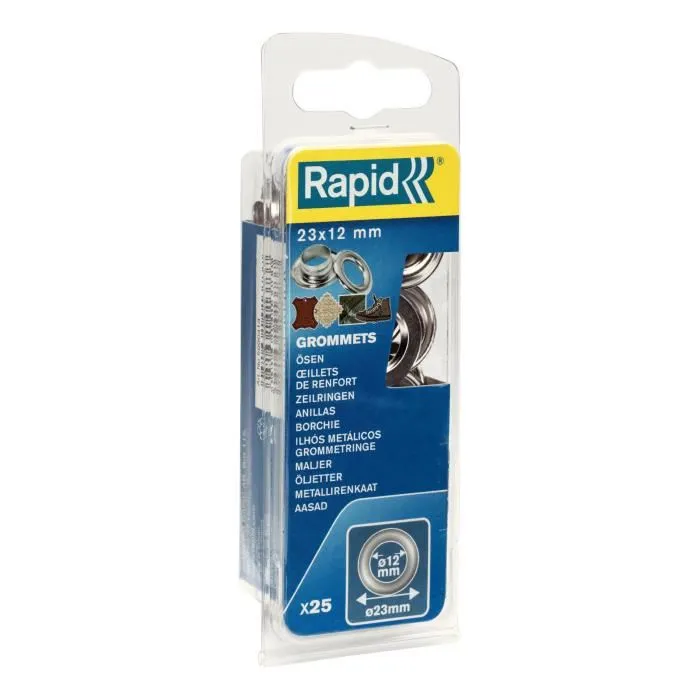 RAPID - Oeillets de renfort en aluminium, diamètre 12 mm, lot de 25 pièces, pour renfort chaussures, ceintures, sacs