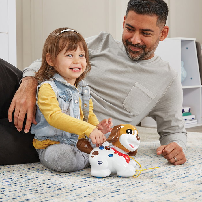 V-Tech Perrito Arrastre Paseos Y Aventuras 80-565022 - Chien interactif à tirer pour enfants, apprentissage lettres et vocabulaire, à partir de 15 mois