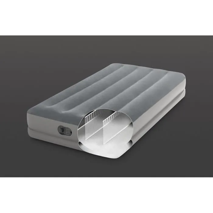 Intex Airbed Flex 1 Place Flex Pump - Matelas gonflable 1 personne 191x99x30 cm 136 kg avec pompe intégrée Fiber Tech Gris