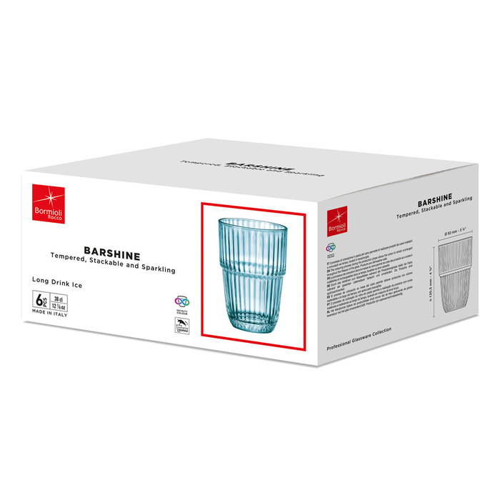 Bormioli Rocco Verre Haut Barshine 38 cl (6 pièces) en Verre Bleu - Résistant et Apte au Lave-Vaisselle