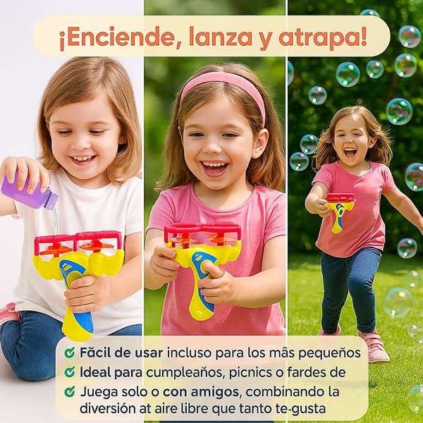 JugaToys Lanceur de bulles double avec bouteille de liquide