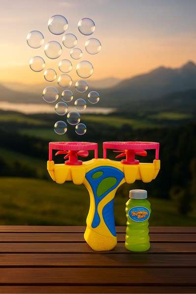 JugaToys Lanceur de bulles double avec bouteille de liquide