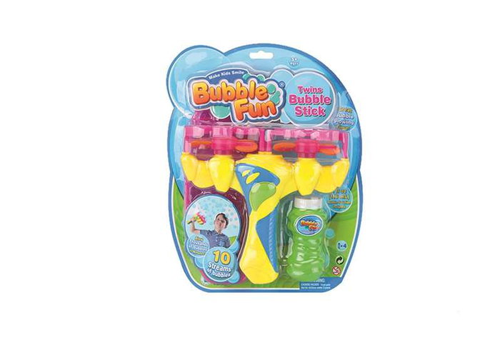 JugaToys Lanceur de bulles double avec bouteille de liquide