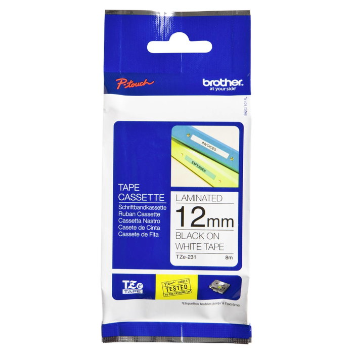 Brother TZe-231 Ruban laminé 12 mm x 8 m, Blanc/Noir Brother TZe-231 Ruban laminé 12 mm x 8 m, Blanc/Noir