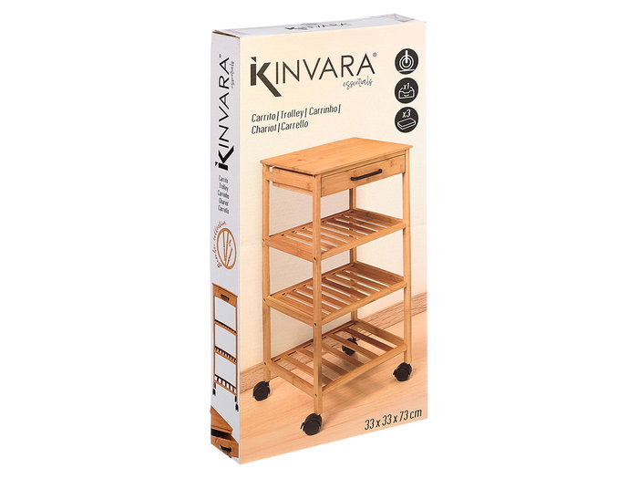 Kinvara Chariot de Cuisine en Bambou 68 x 9 x 33 cm