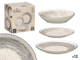VESSIA Set de vaisselle patinée Gris-Blanco 12 pièces